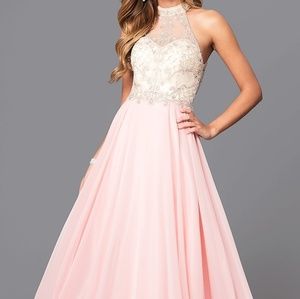 High-Neck Illusion Sweetheart Chiffon Prom Dress